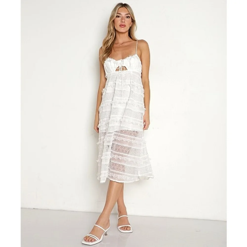 For Love and Lemons Cameron Embroidered Lace Ruffle Midi Dress - Picture 4 of 4